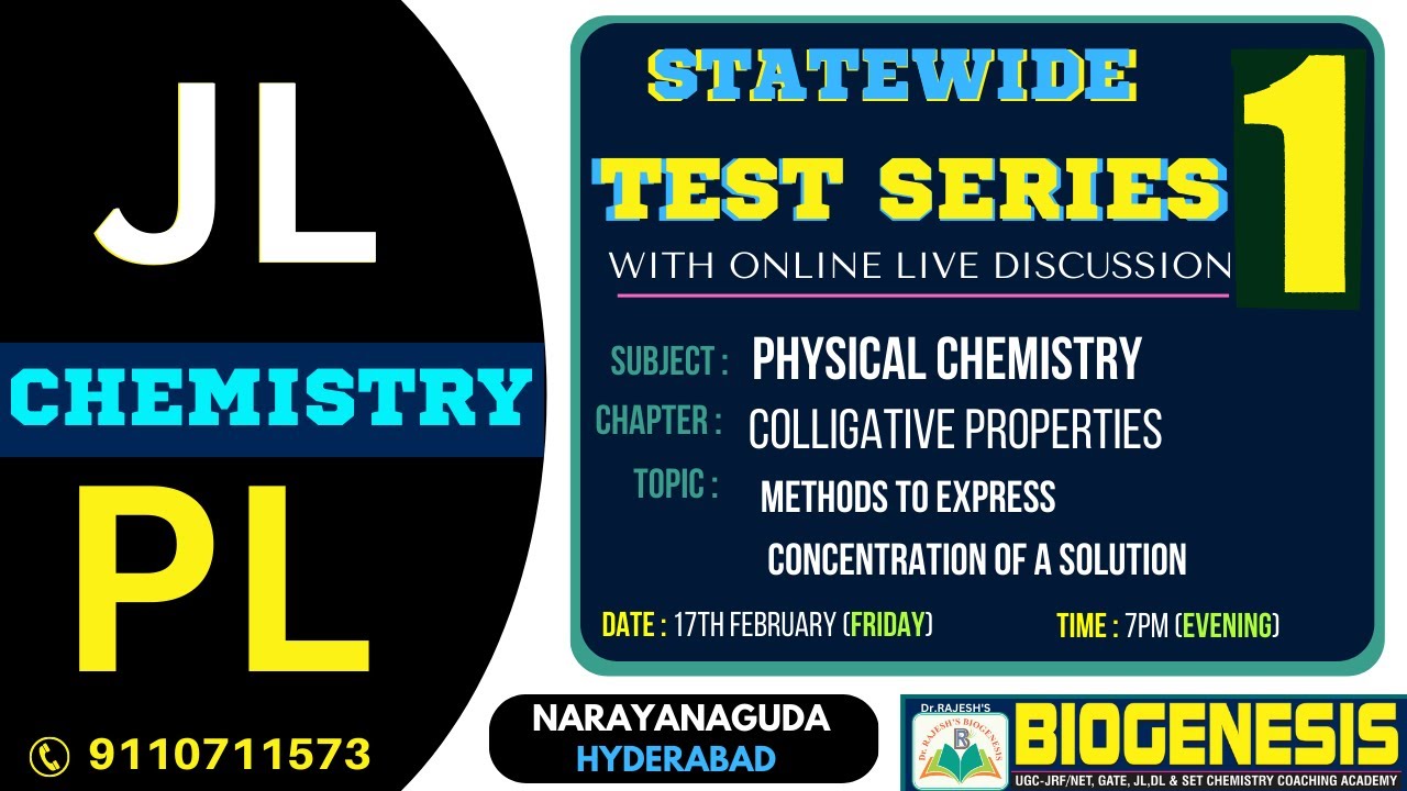 STATEWIDE TSPSC JL & PL CHEMISTRY TEST SERIES-01 ON 17TH FEB(FRIDAY) | CALL-9110711573 | BIOGENESIS