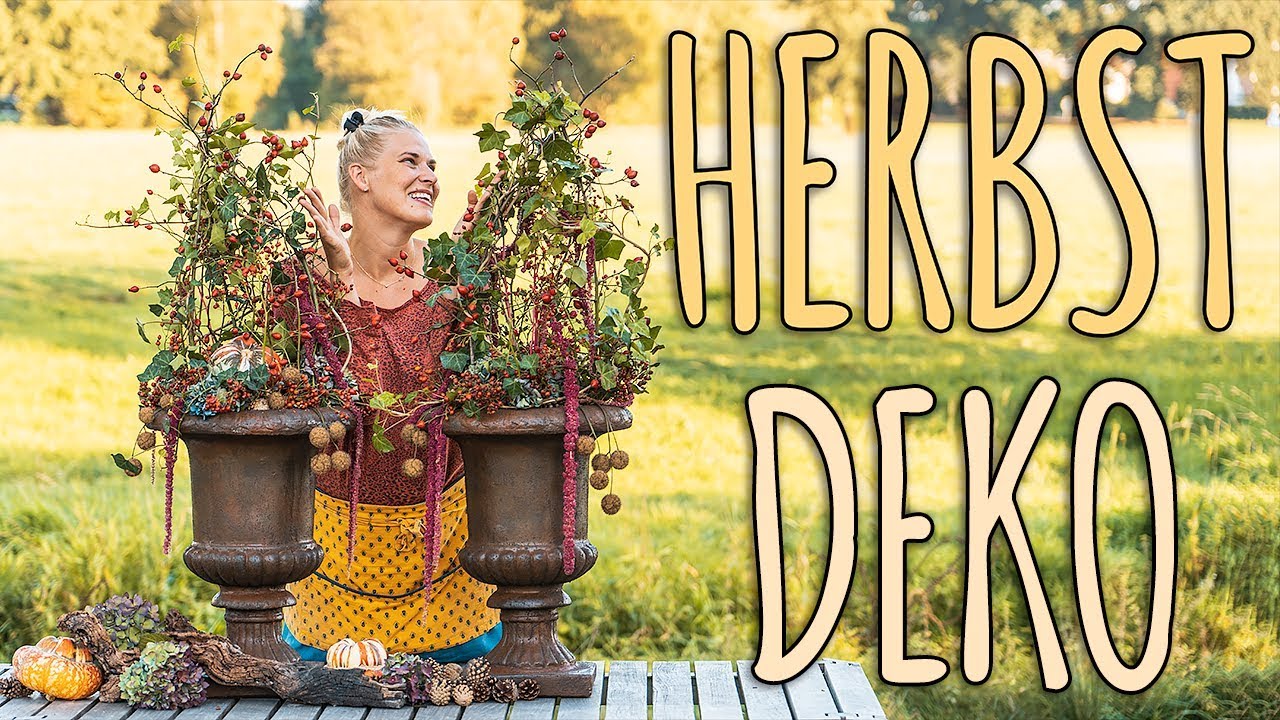DEKORIERTER KÜBEL MIT HERBSTLICHEN MATERIALIEN AUS DER NATUR - DIY