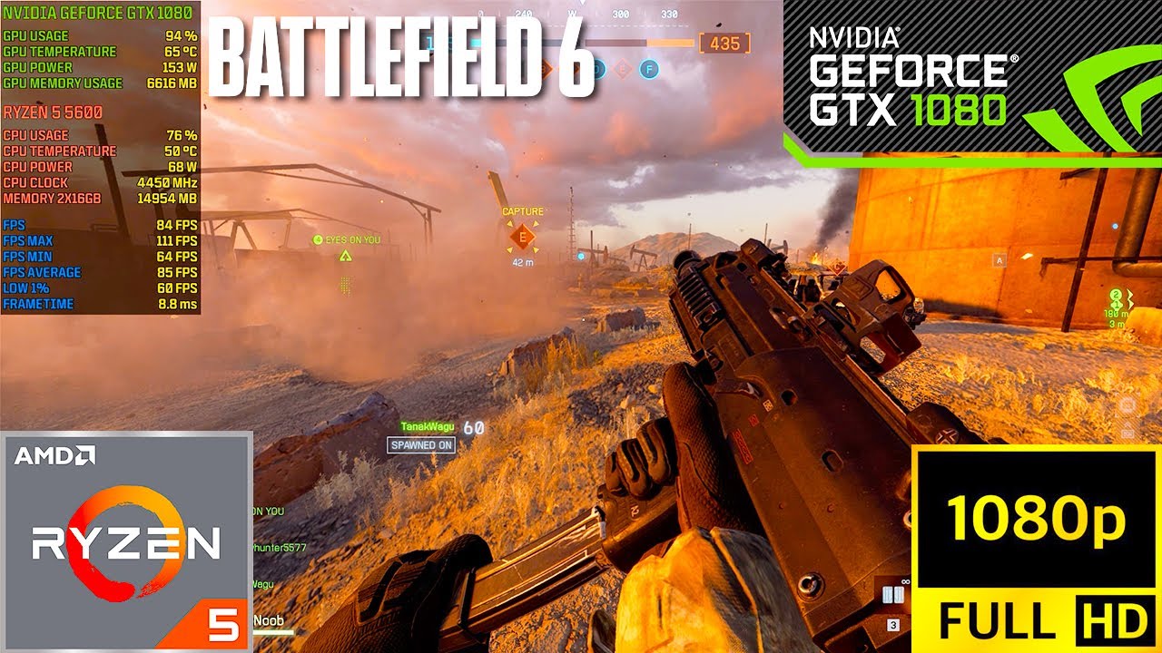 Battlefield 6 Multiplayer | GTX 1080 8GB | Ryzen 5 5600 | Custom settings