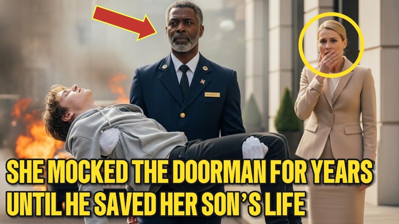 She MOCKED the BLACK Doorman for Years—Until He SAVED Her Son from a Burning Car