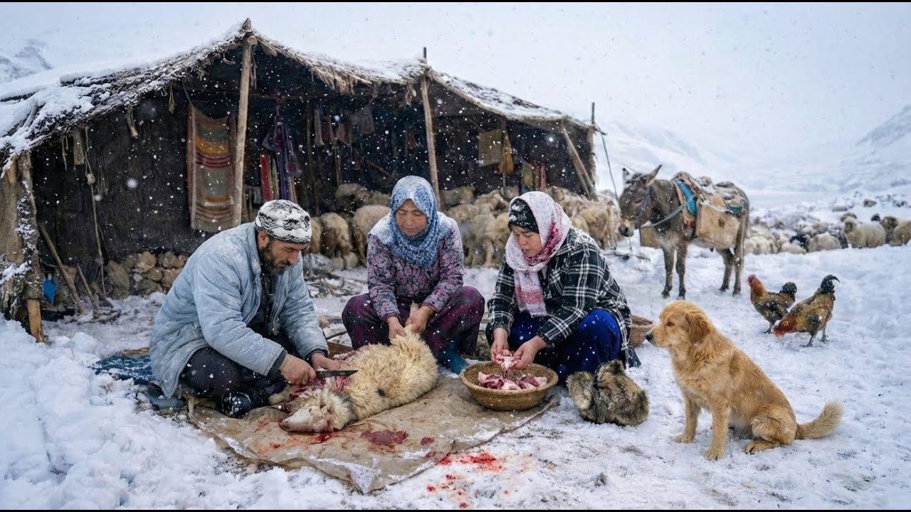 Deep Snow Survival in Afghanistan's Coldest Village  Raising goats and cooking traditional meat dish