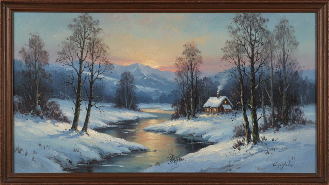 Winter Landscape | Framed Oil Painting Nature Art 4K (1 Hour Relaxing Background)