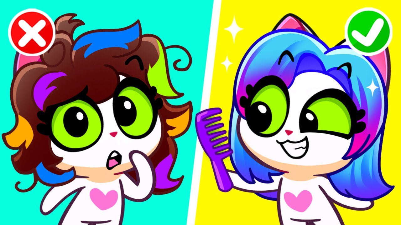 Los niños aprenden a cuidar la higiene | Lávate el cabello | ¿Dónde está mi ropa? | Purr-Purr