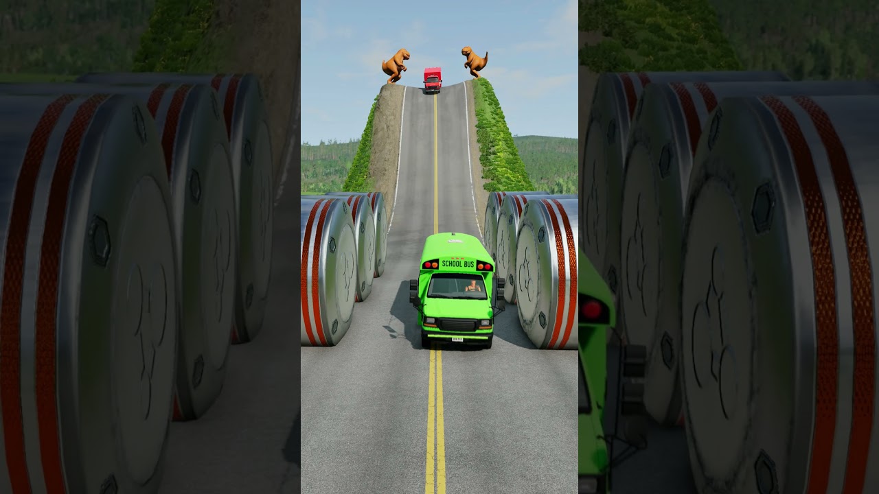 School Bus & Ambulance Van vs Hydraulic Crush - BeamNG.Drive