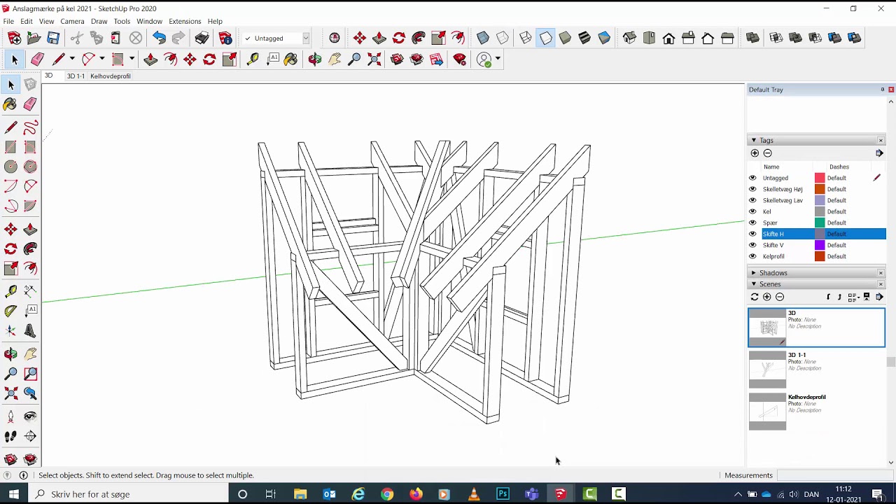 Anslagsmærke på Grat - Kel - plankekel i sketchup