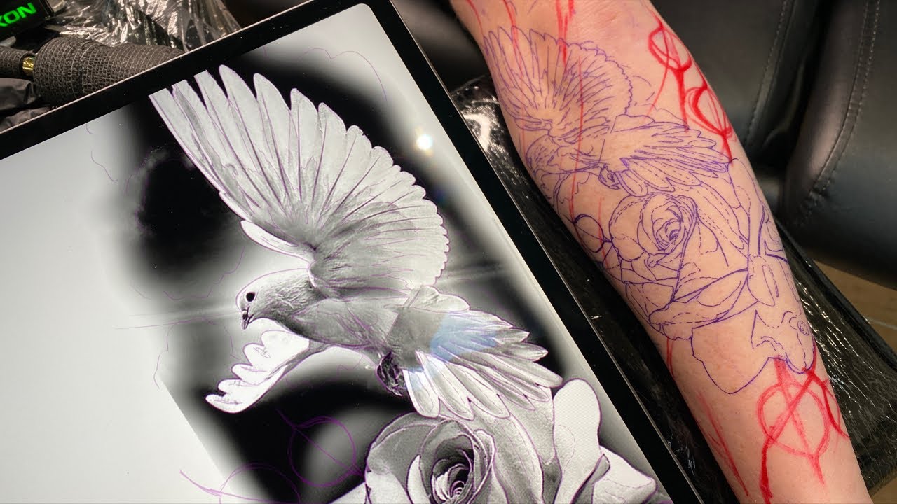 LIVE TATTOO: DOVE 🕊 & ROSE 🌹