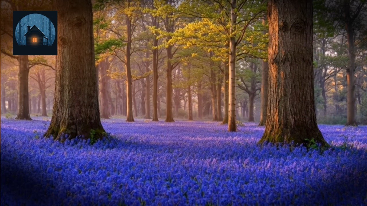 Rain in a Bluebell Forest at Sunset 🌿 Calm Spring Woodland Ambience (3 Hours)