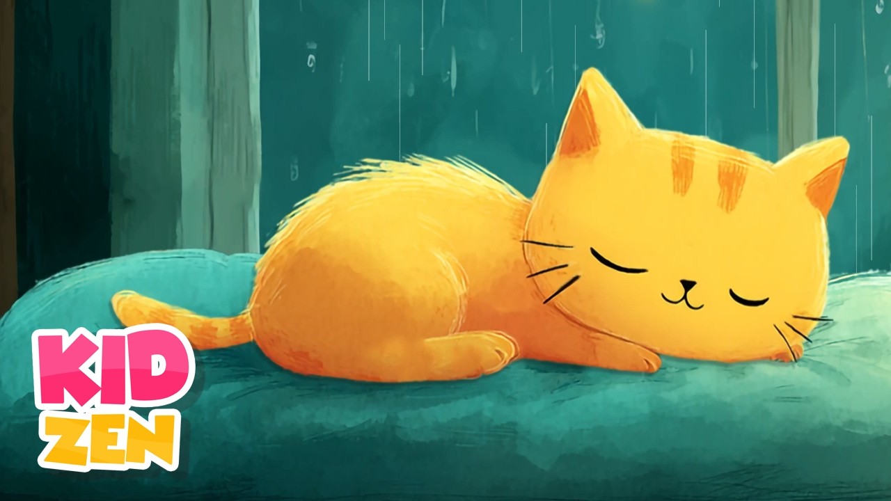 12 Hours Baby Sleep Music 🌧️🐱✨ Rainy Night Cat & Gentle Music Box | Kidzen: Wiegenlied