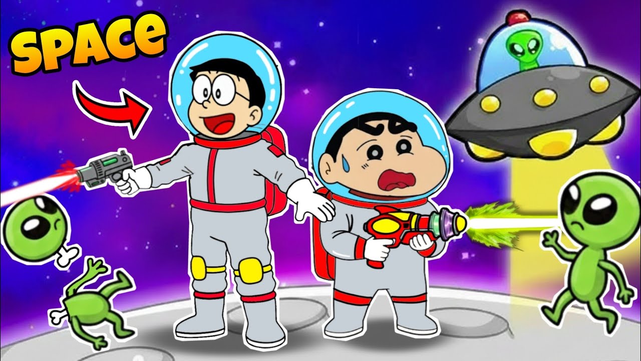 Shinchan And Nobita Vs Alien In Space 😱😱 - Shinchan And Nobita Game | Funny Game |