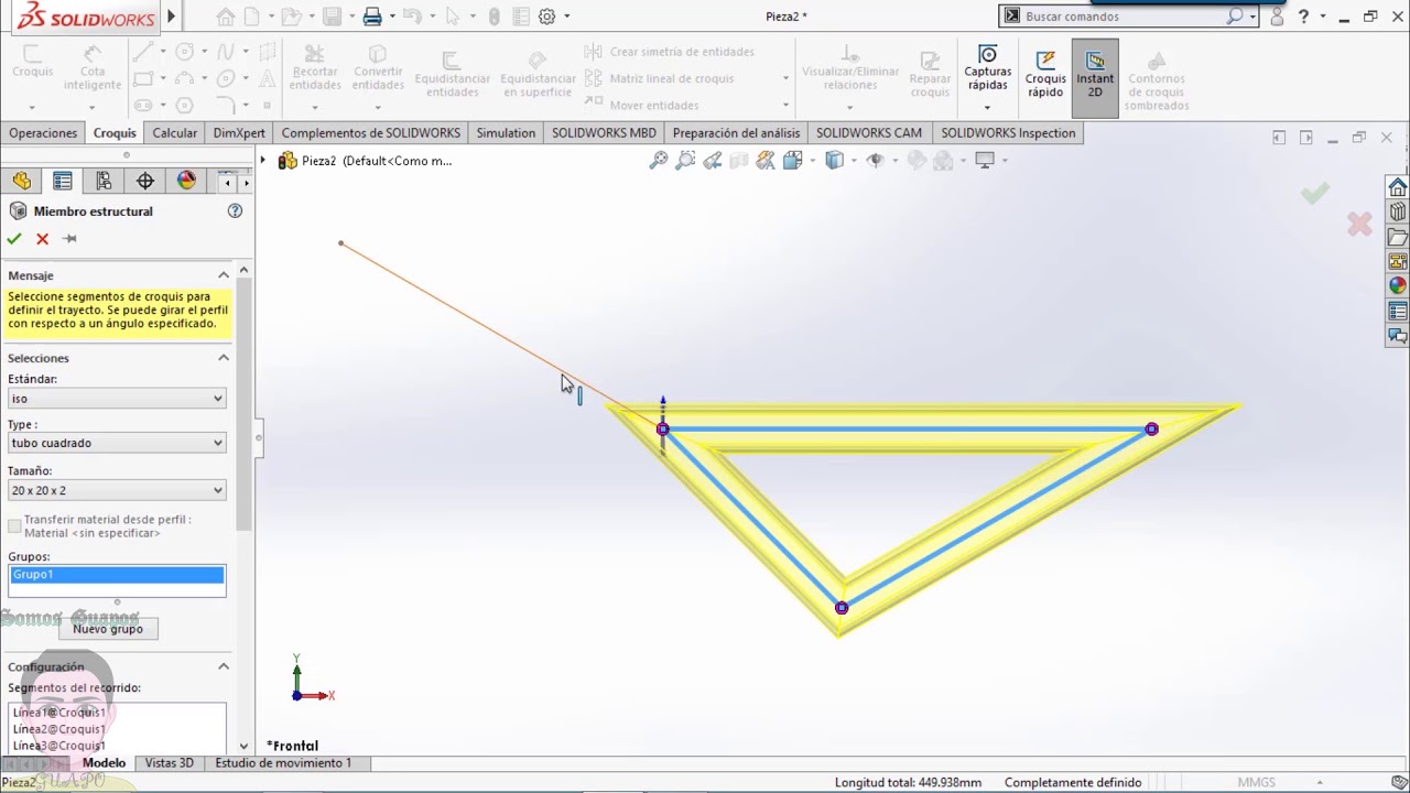 Modelado de fuerzas bidimensionales en cables mediante SolidWorks Simulation