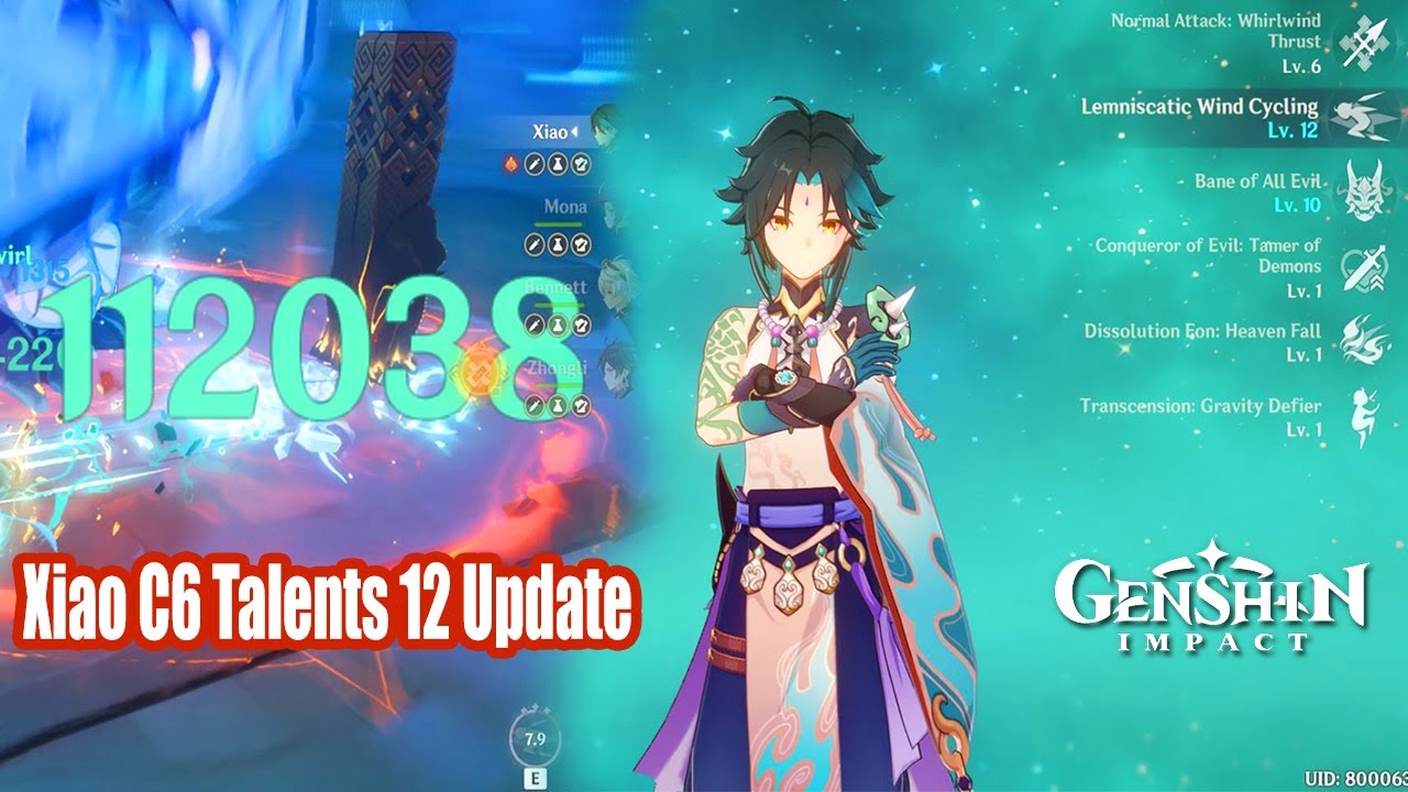Genshin Impact - Xiao C6 Talents Lv 12 Damage Showcase - 110k DMG on Open World