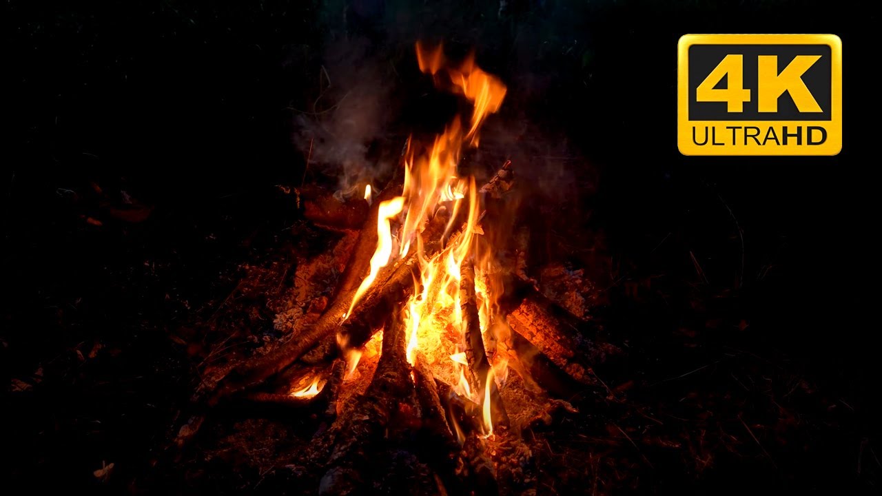 🔥 4K Campfire at Night in the Forest. Relaxing Campfire with Burning Logs and Fire Sounds (3 Hours)