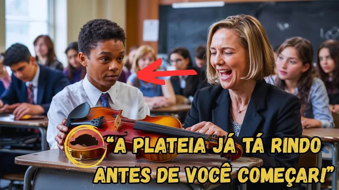 Diretora dá violino quebrado para menino negro como PIADA — o que ele faz depois cala toda a escola!