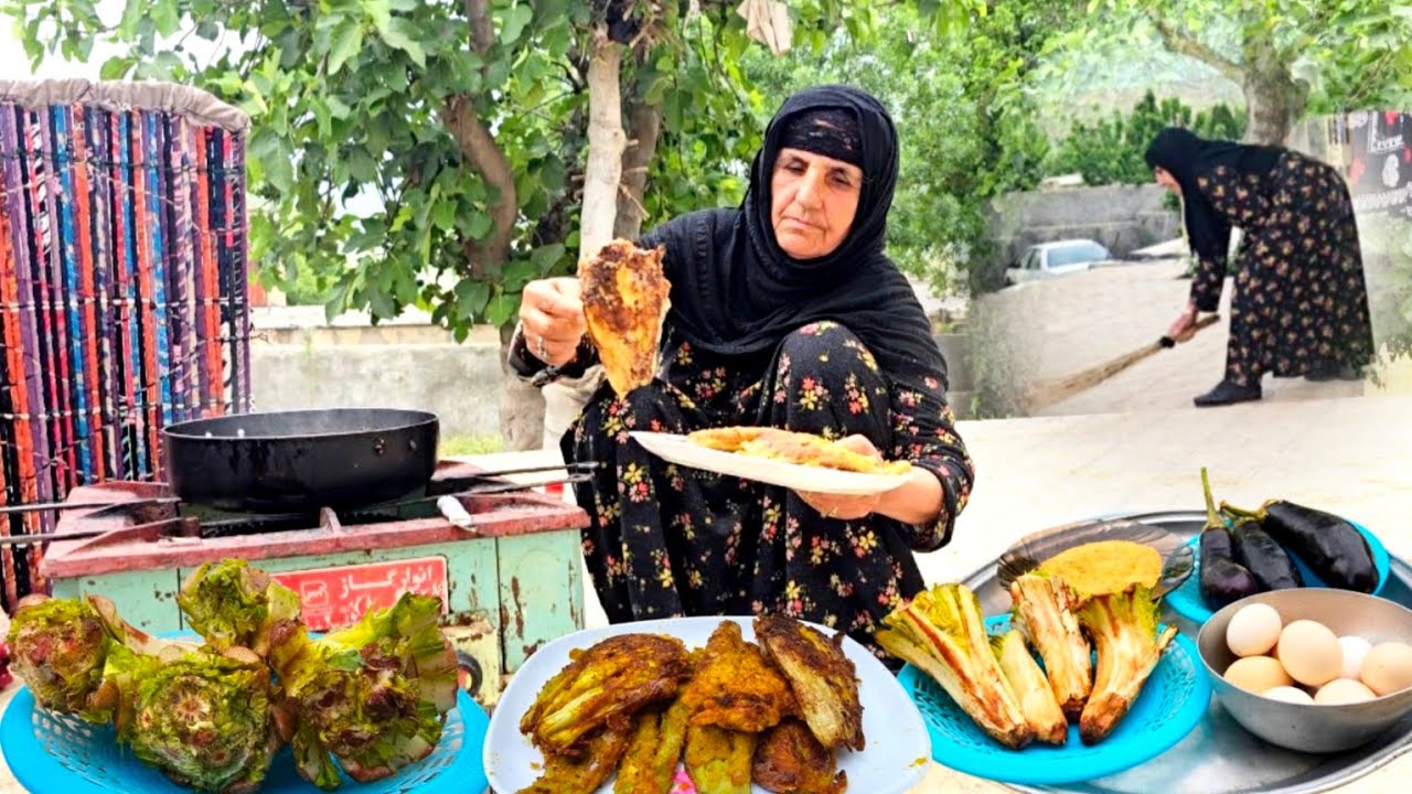 IRAN VILLAGE LIFE on a rainy spring day: Fried artichoke spring dish recipe | rural cuisine | ILAM