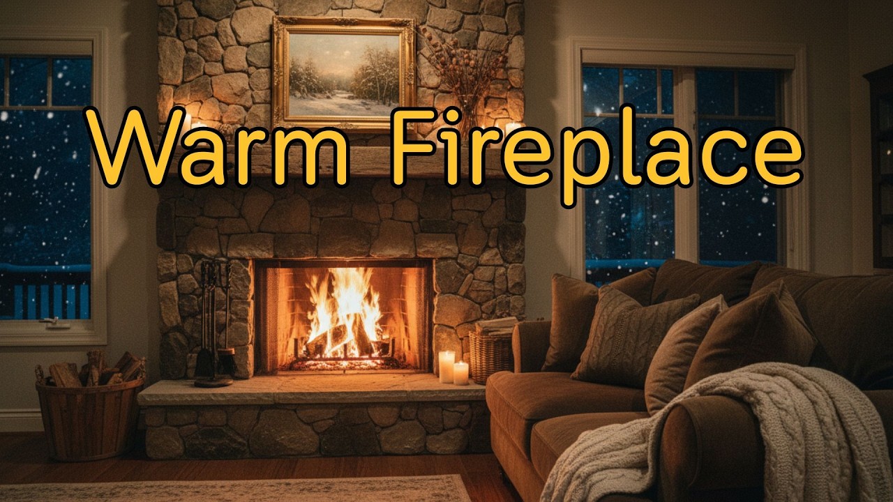 Winter Night Fireplace | Cozy Cabin Snowstorm Ambience (No Ads)