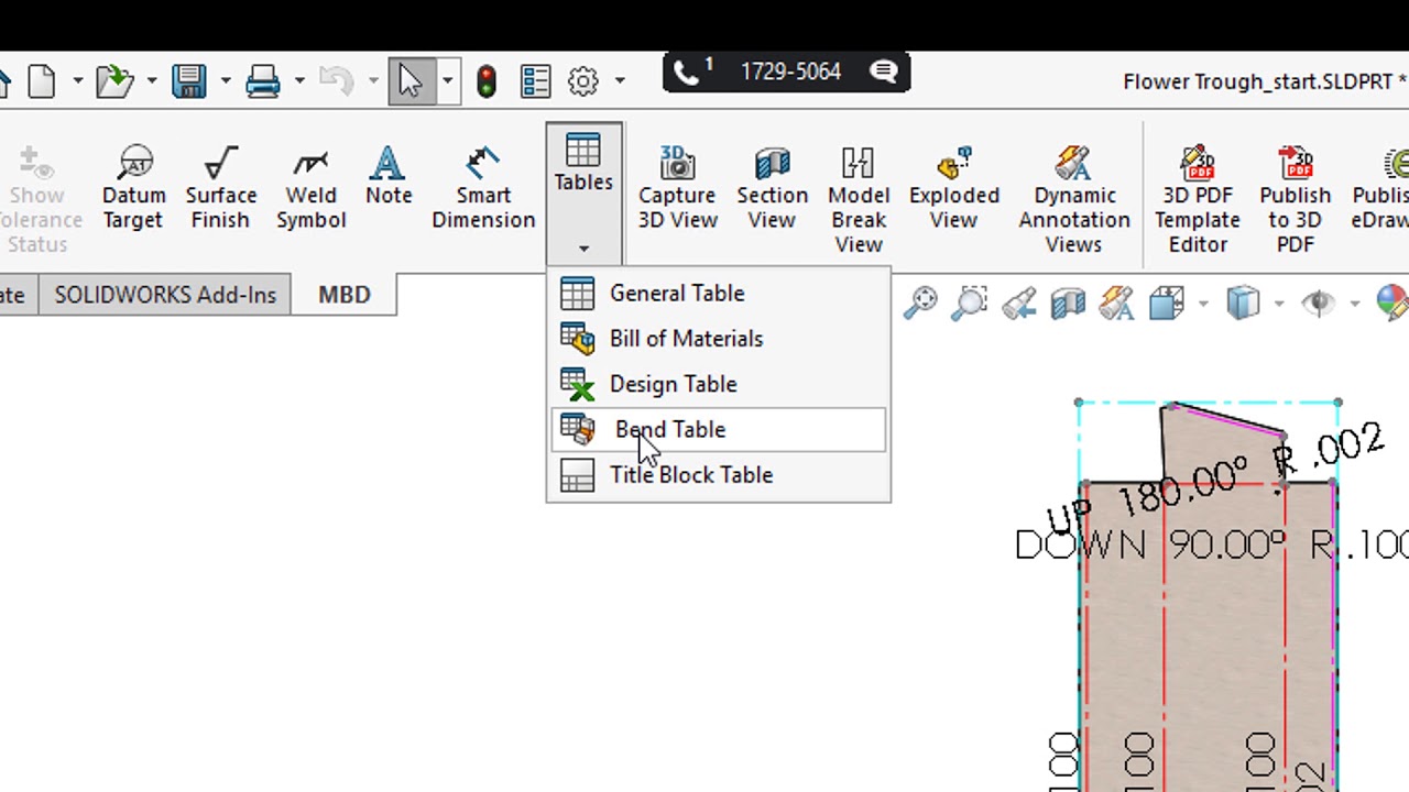 SOLIDWORKS MBD 2019 - Bend Tables