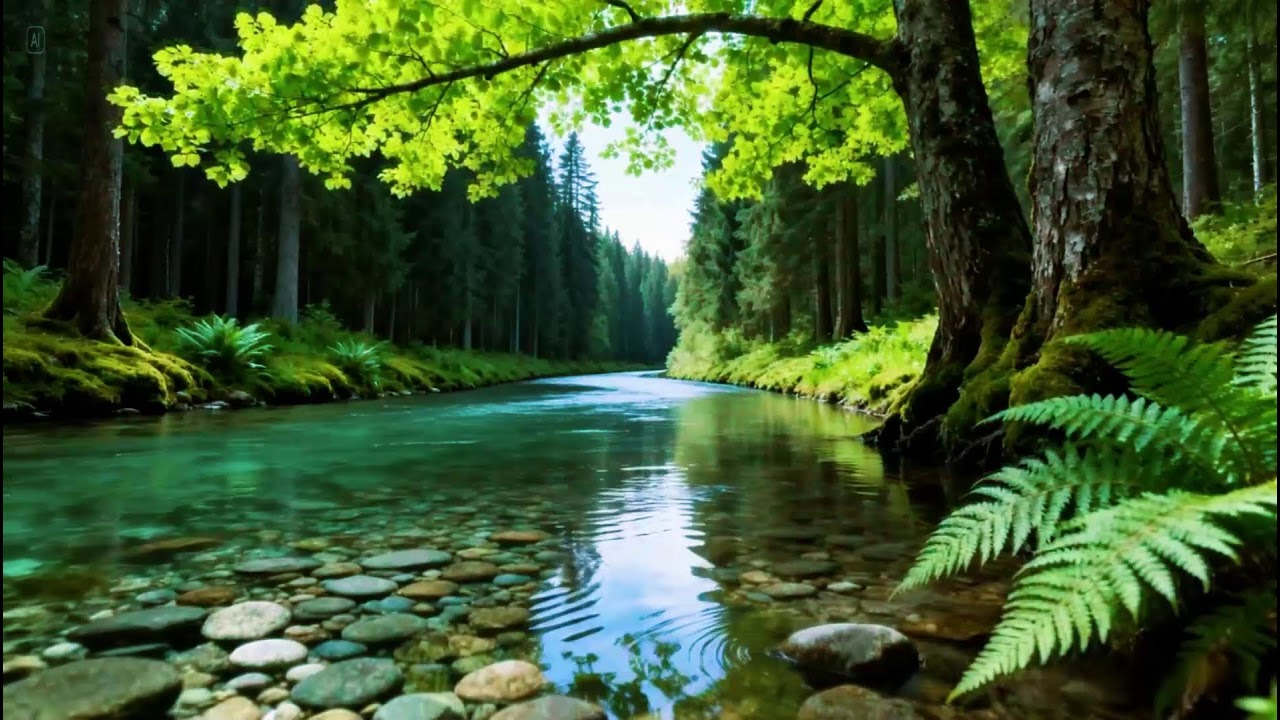 Serene Forest Ambience Sounds | Natural River Flowing Sounds | Calming Birdsong in the Forest