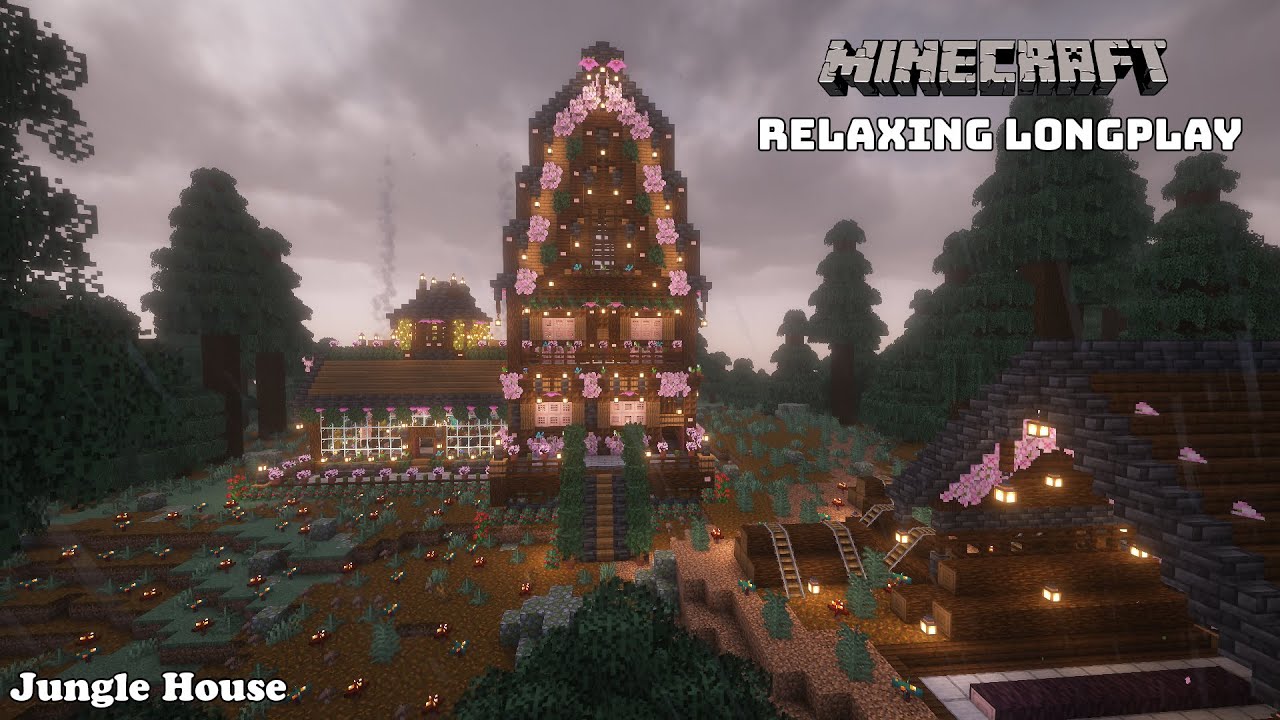 Minecraft Relaxing Longplay - Rainy Build Jungle House - Cozy Cottage House - ( No Commentary ) 1.20