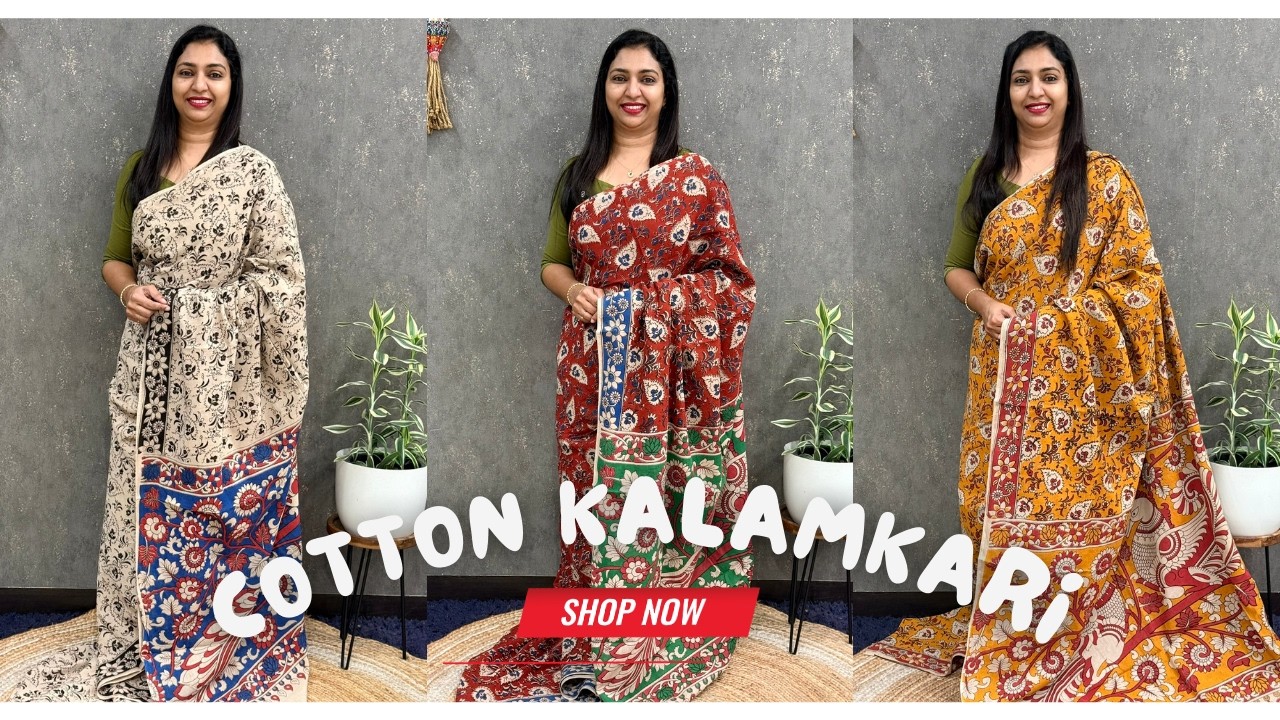 Elegant cotton Kalamkari sarees – tradition wrapped in comfort. 🌿 || 𝐆𝐋𝐈𝐓𝐙𝐈𝐍𝐃𝐈𝐀 FASHIONS 🥰