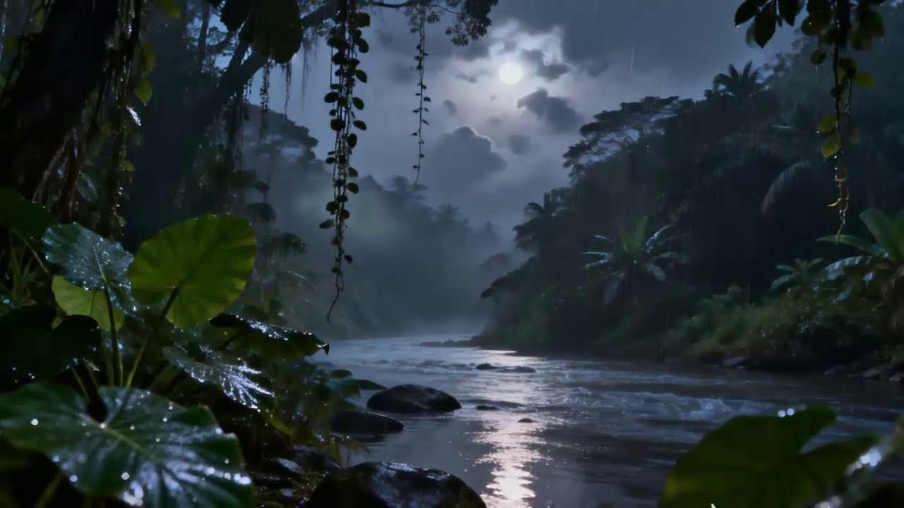 LIVE: Tropical Jungle Rain & River Sounds 🌧 Relaxing Night Nature Ambience for Sleep