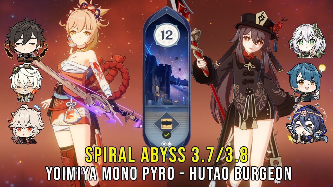C0 Yoimiya Mono Pyro and C1 Hutao Burgeon - Genshin Impact Abyss 3.7 - Floor 12 9 Stars