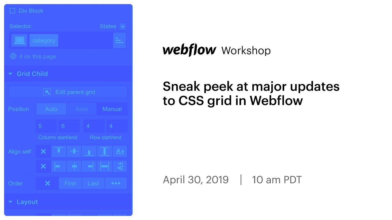 Sneak peek at major updates to CSS grid in Webflow