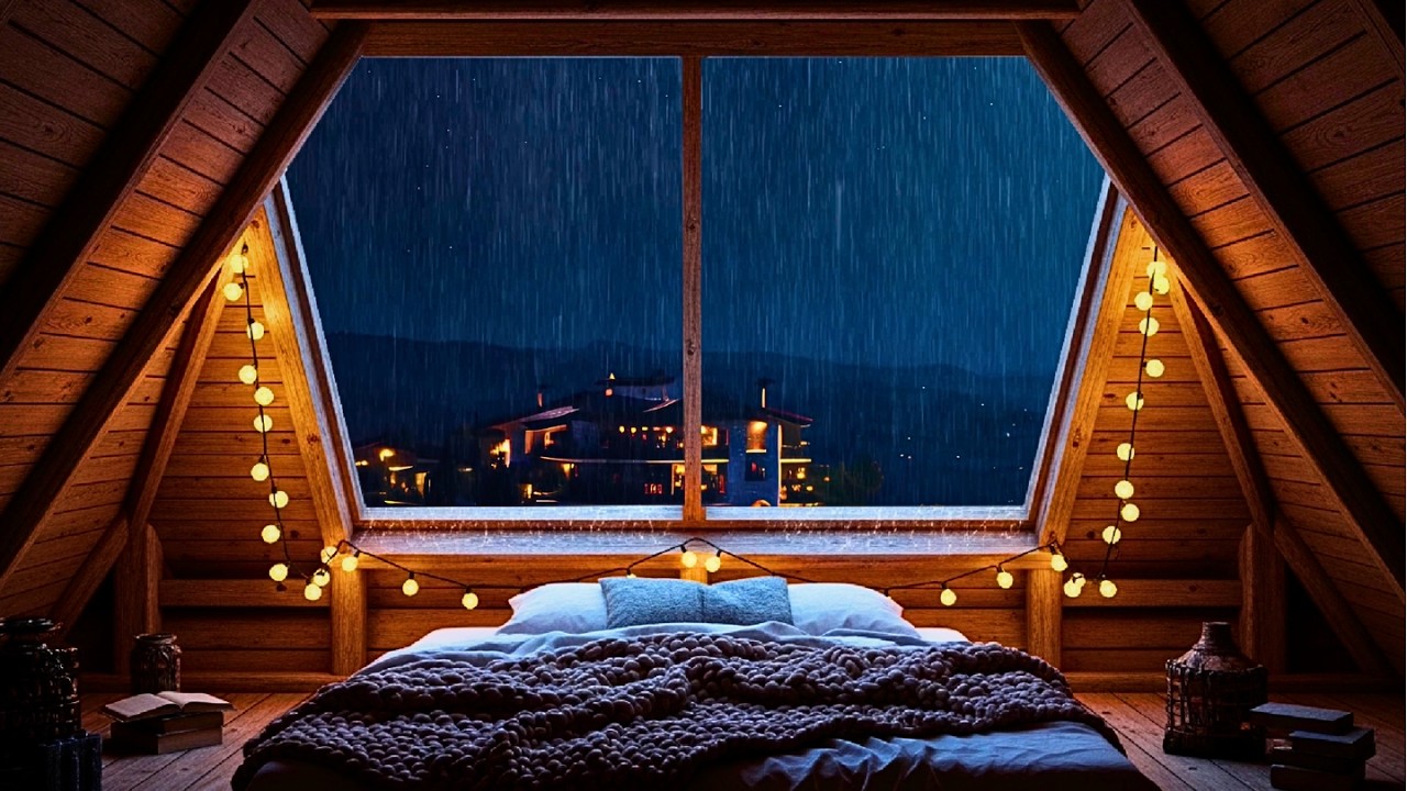 Heavy Rain on Attic Roof Window for Deep Sleep in Minutes | Cozy Bedroom Ambience 😴