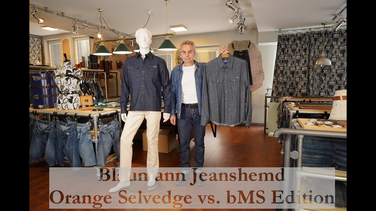 Schmales Blaumann Jeanshemd Orange Selvedge vs  bMS Edition