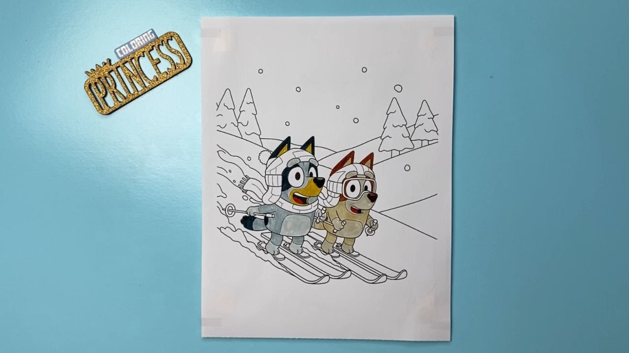 Bluey And Bingo Skiing Down A Big Hill / Coloring Bluey with Markers / Speed Coloring Time Lapse