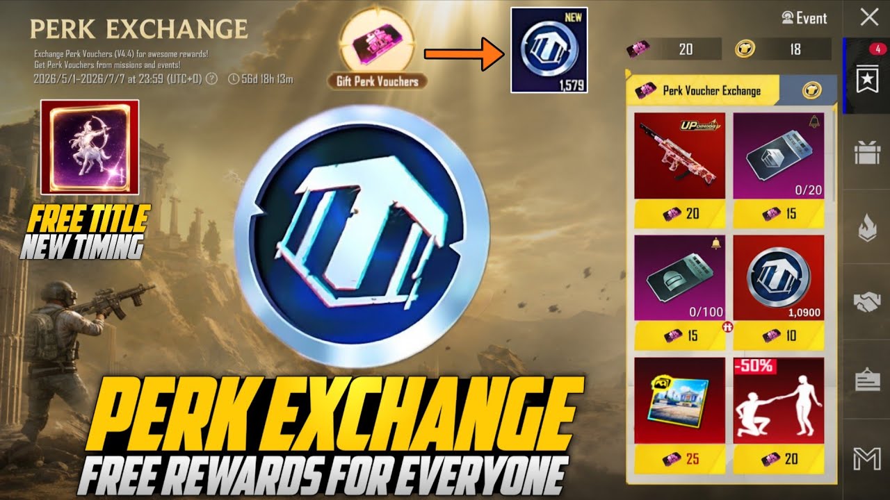 Free Lucky Coins & Free Upgrade Gun | Perk Exchange Event New Title | 4.4 Update  New Events |PUBGM