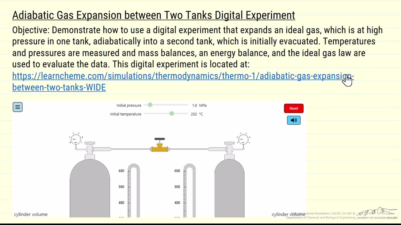 Adiabatic Gas Expansion Between Two Tanks Digital Experiment
