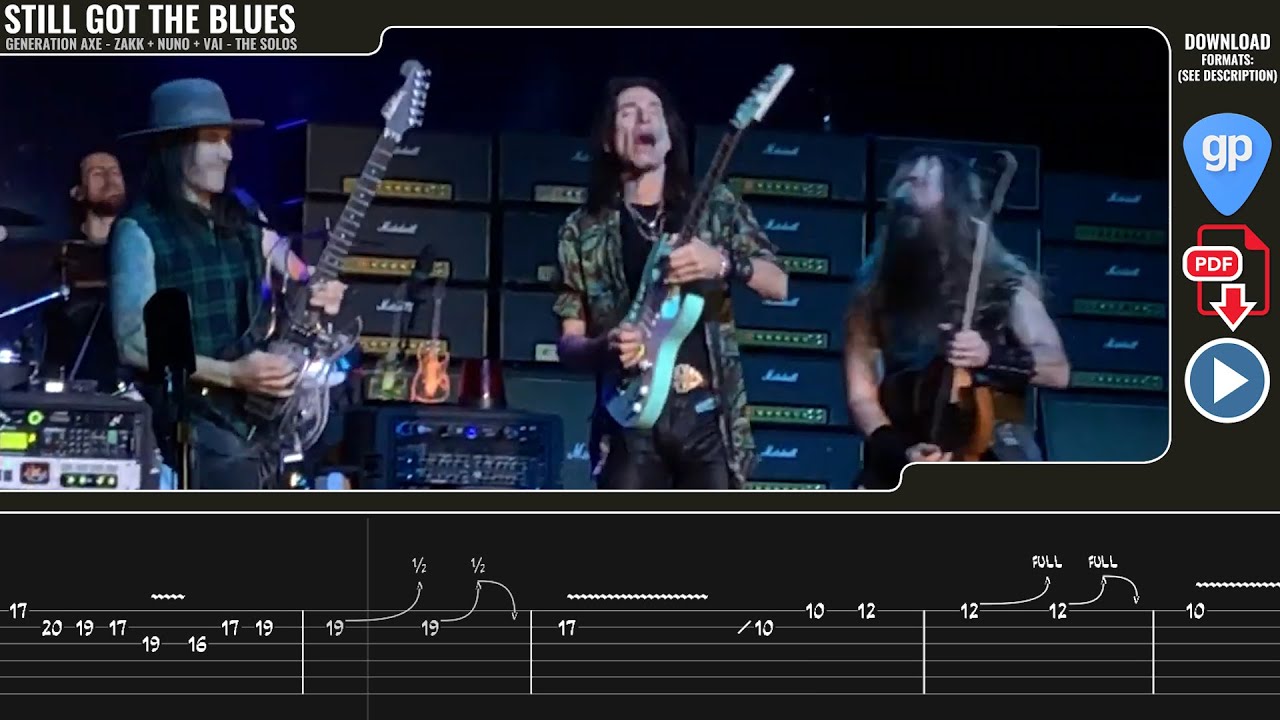 Still Got The Blues Zakk Wylde + Nuno Bettencourt + Steve Vai - The Solos   Guitar Tab Lesson