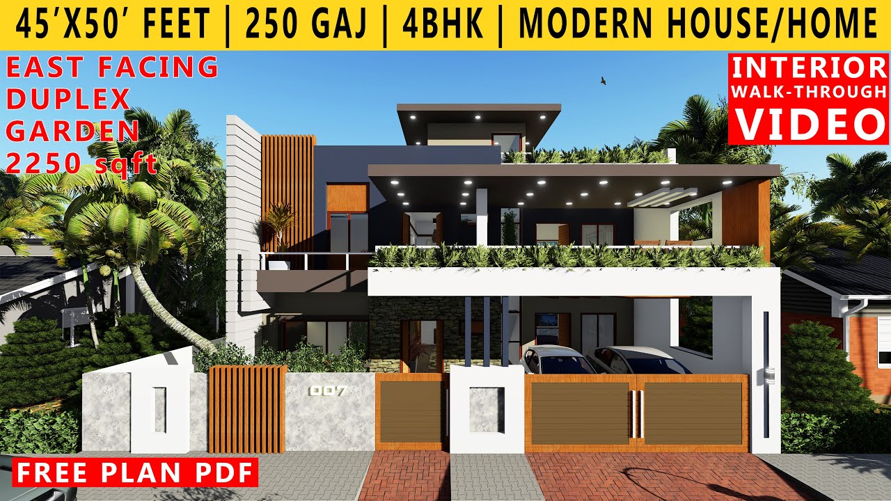 45'x50' FEET HOUSE PLAN | 4BHK BUNGALOW  | 250 GAJ | 2250sqft HOUSE PLAN | EAST FACING DUPLEX DESIGN