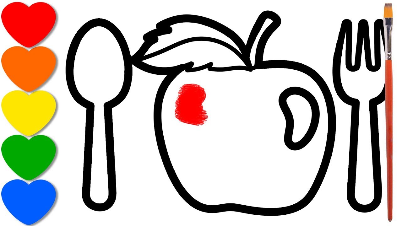 Apple coloring and drawing for kids, coloring pages for toddlers