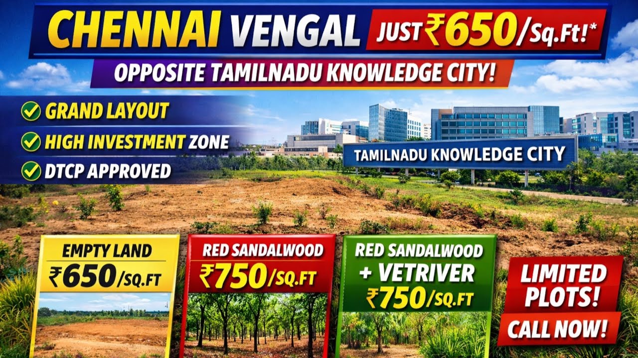Chennai Vengal Plots ₹650/sqft | Grand Layout Opp TN Knowledge City | Red Sandalwood Trees Land ₹750
