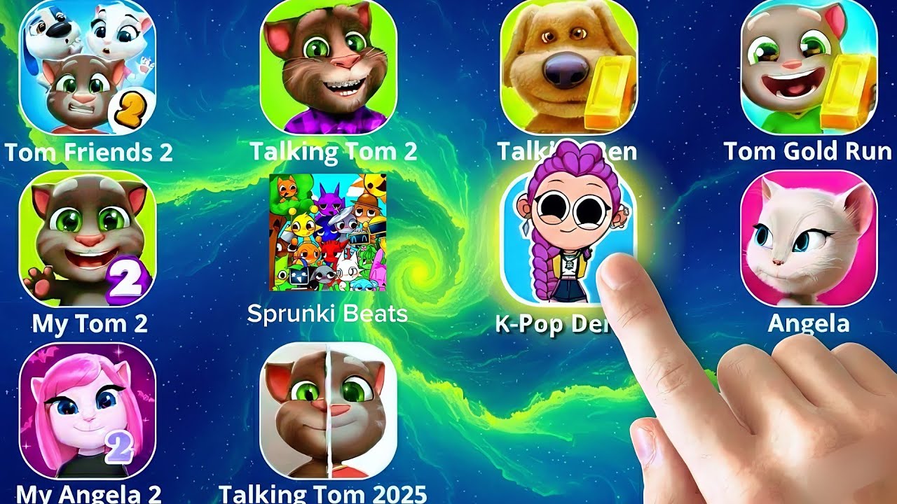 Tom Friends, Talking Tom, Talking Ben, Tom Gold Run, My Tom, Sprunki Beats, Kpop Demon, Angela