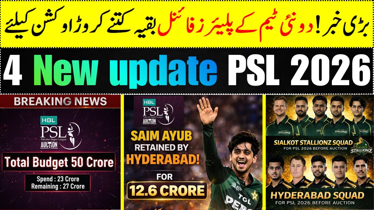 4 New update PSL 2026 | Remaining crores for Players Auction | Hyderabad & Sialkot players finalize