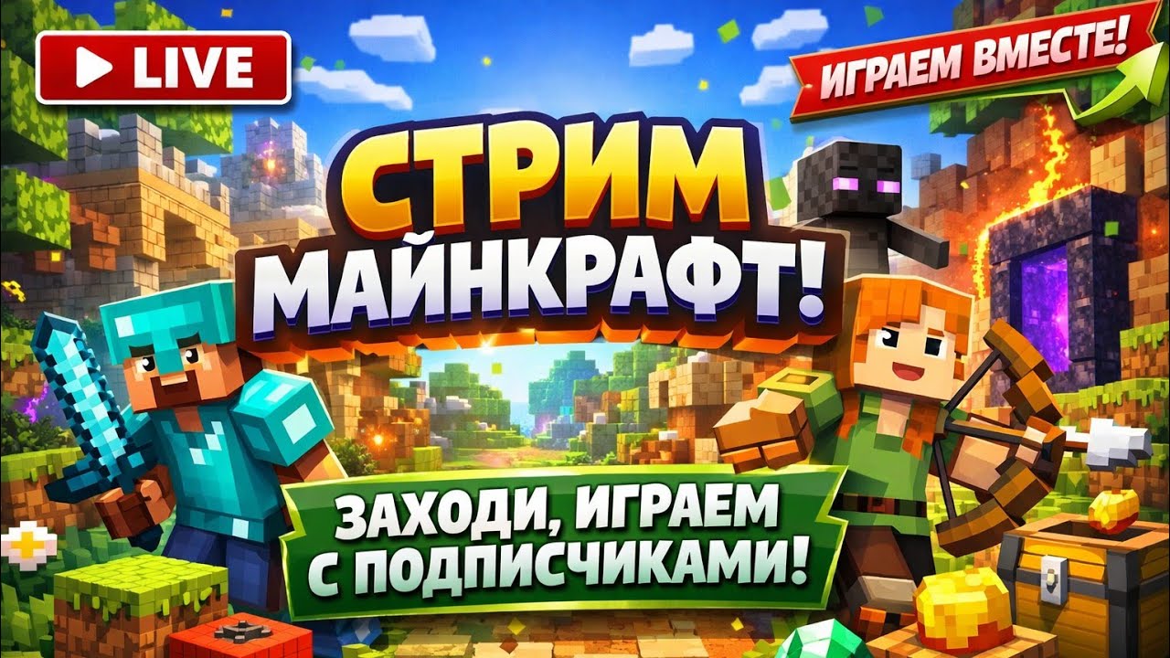 СТРИМ  МАЙНКРАФТ ИГРАЕМ С ПОДПИСЧИКАМИ ЗАХОДИ ЖДЁМ ТЕБЯ
