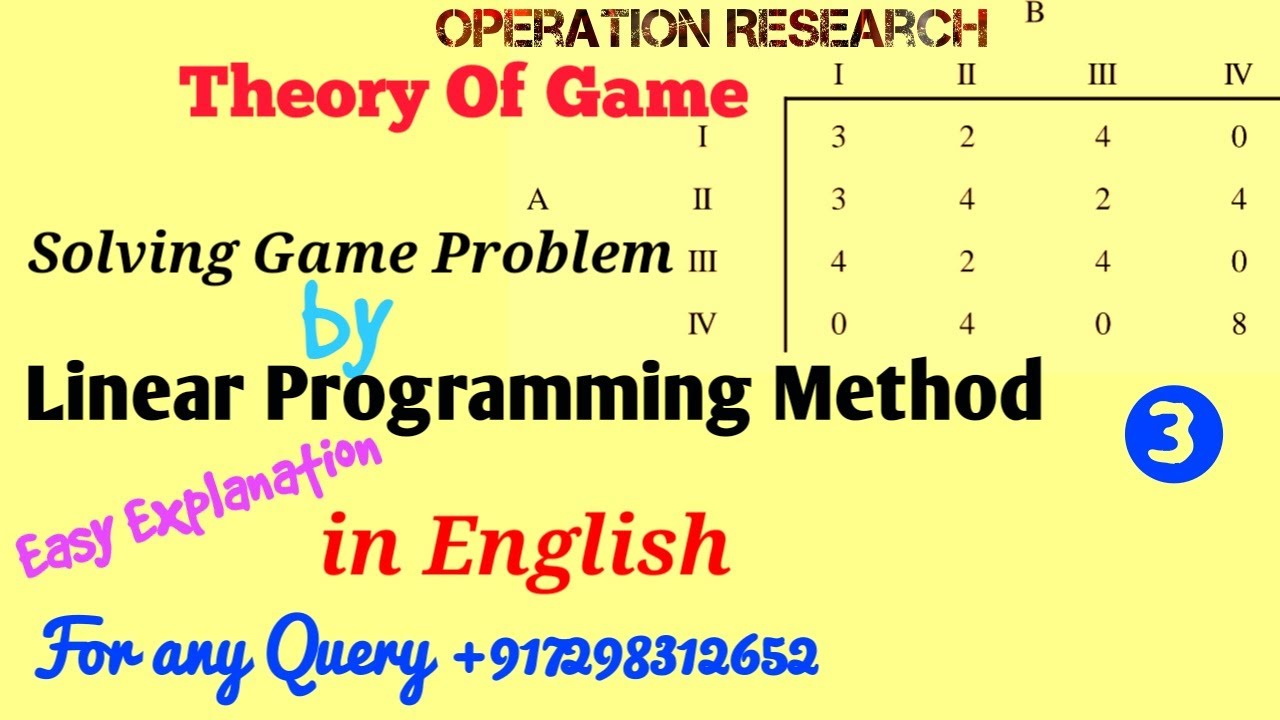 Solving Game Problem by Linear Programming Method in English|Simplex method for finding value ofGame
