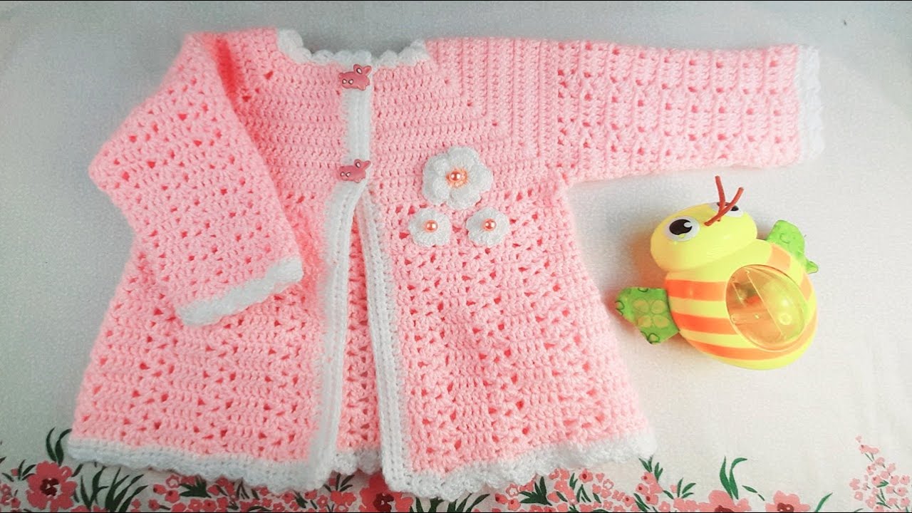 Chaquetita, chambrita, chompa, abrigo,  o saquito a crochet para bebe de 3 a 6 meses