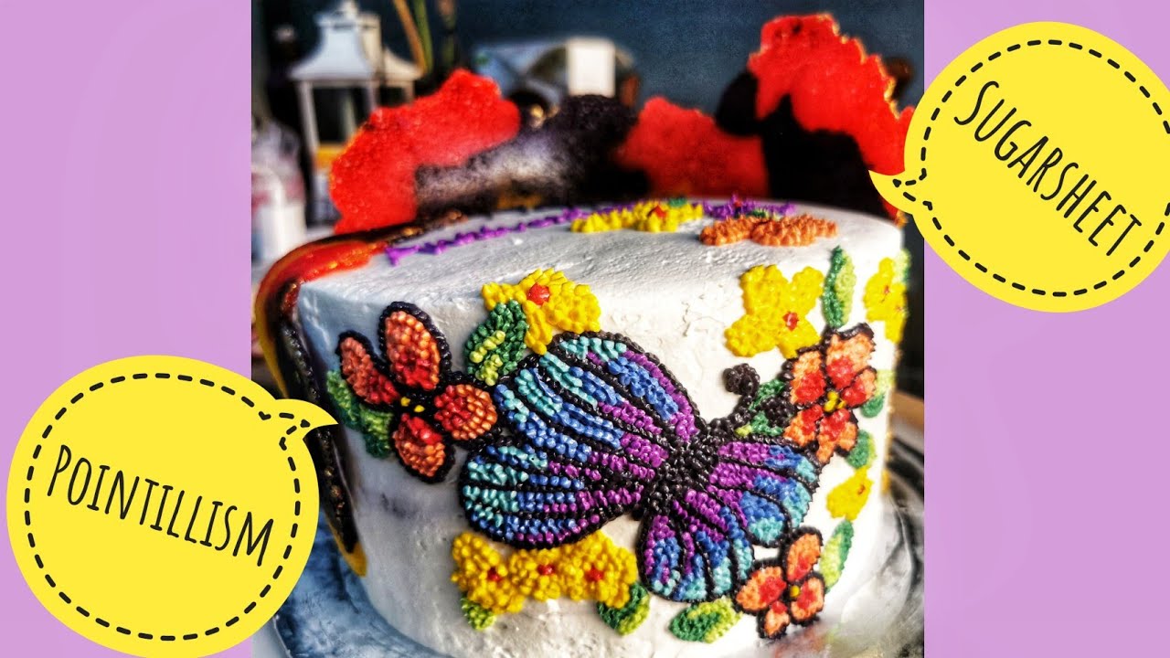 How to decorate cake with sugarsheet and pointillism | sugarsheet technique | pointillism