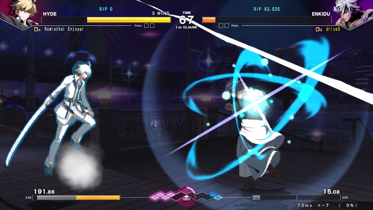 Under Night In-Birth 2 Sys:Celes Lobby Matches: Ramlethal Enjoyer (Hyde) VS drive0 (Enkidu)