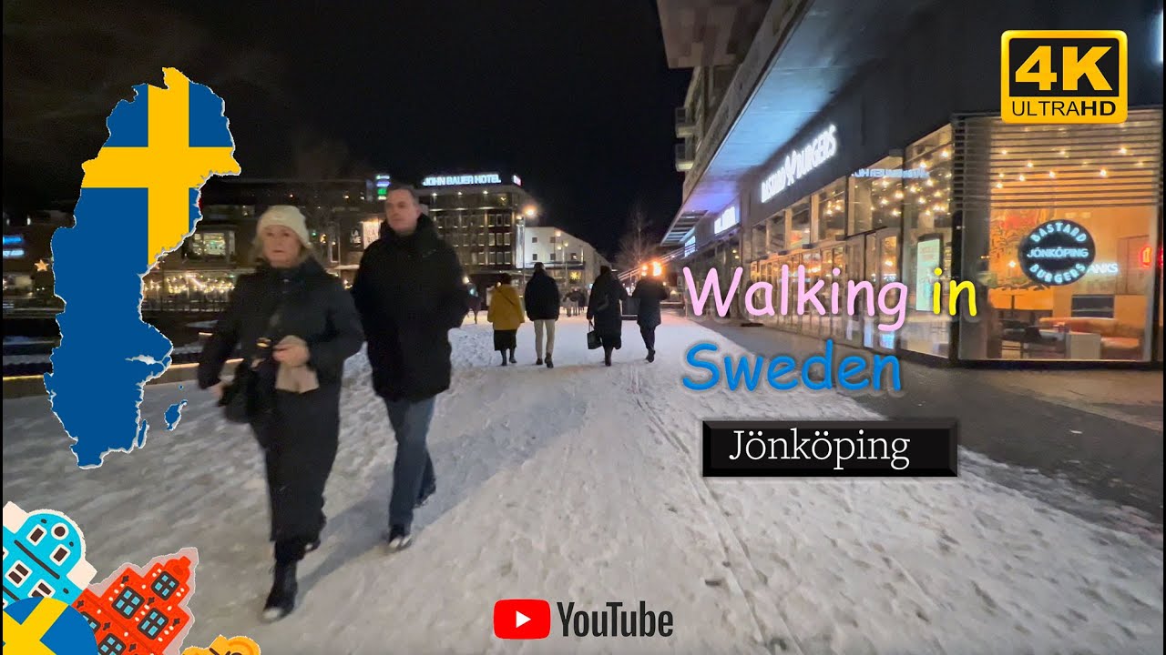 Walking in Sweden 🇸🇪​ - Jönköping at night - /2022/Winter