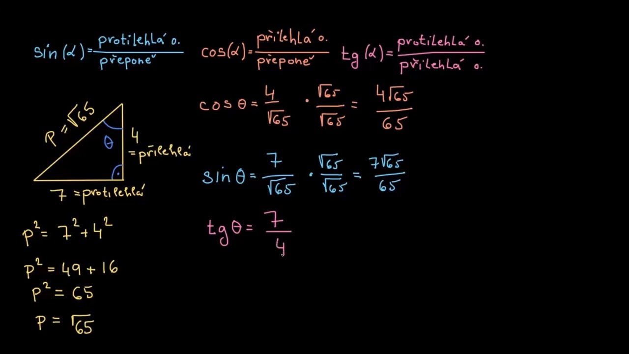 Goniometrické funkce v pravoúhlém trojúhelníku | Matematika | Khan Academy