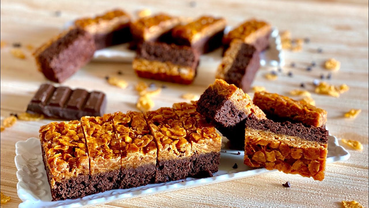 Brownie croquant et caramel لذة لا تقاوم لمزيج القرمشة الكاراميل و البراونيز  بأسهل طريقة