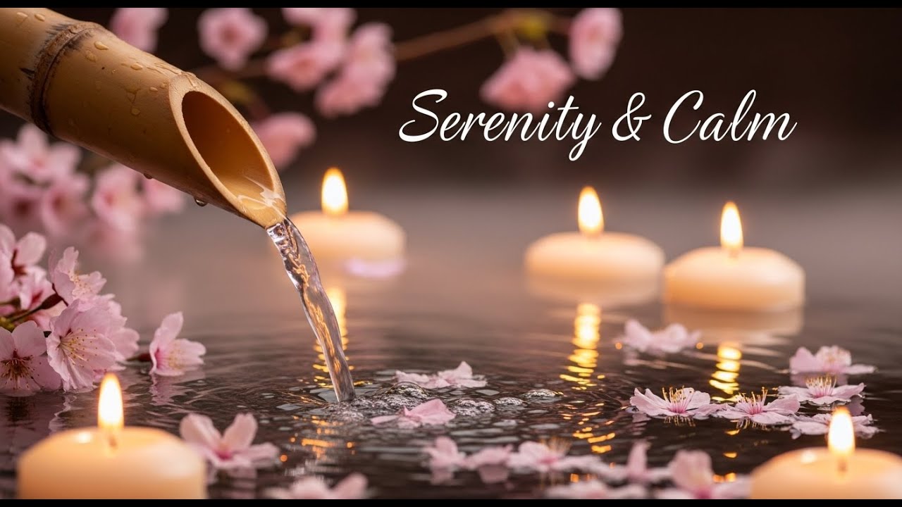 Peaceful Zen Candle Light Bamboo Fountain and Water Flow for Relaxation Healing Sleep and Calm