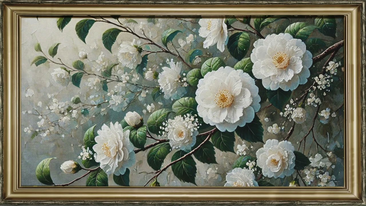FRAMED TV ART VINTAGE FLOWER SPRING SCREENSAVER BACKGROUND FLORAL PAINTING NO MUSIC WALLPAPER 4K