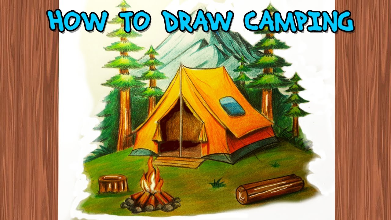 How to Draw Camping Drawing with Mountain 🏕| Camping tent drawing step by step for Beginners