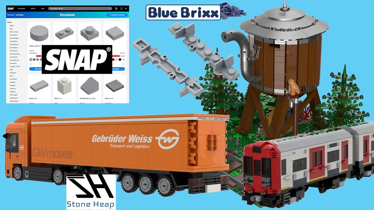 BlueBrixx ??? Kids Wasserturm und 1er Gleise, Stone Heap Schwebebahnen, SNAP Shop für Einzelteile