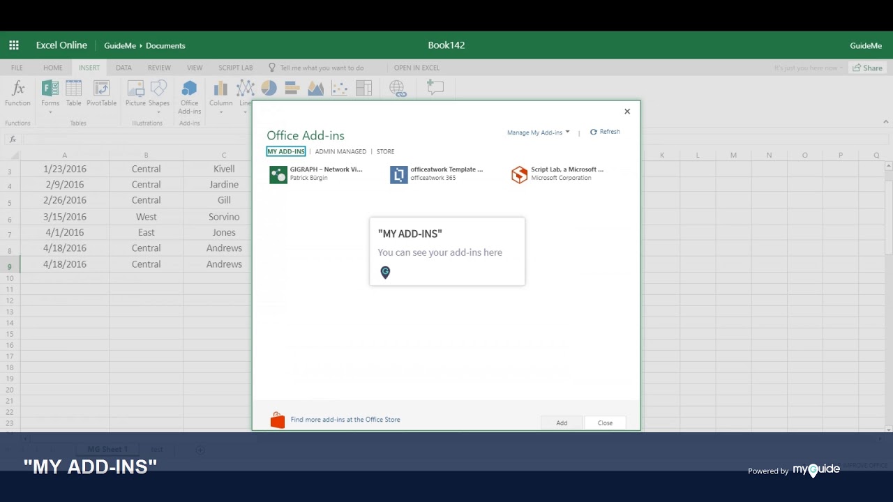 MyGuide: Adding Office Add-ins in Excel